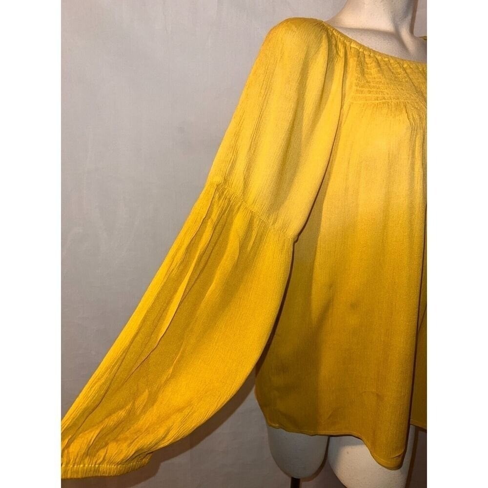 New Studio West Yellow Ombre Peasant Blouse Smocked Neck Balloon Sleeve Large L - Picture 3 of 9